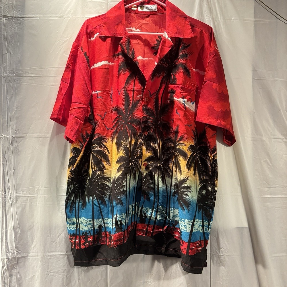 VHO Hawaiian Shirt Men's Large 100% Terivoile Palm Trees Island Colorful